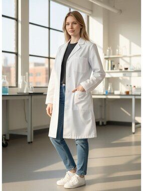 Dickies White Medical Lab Coat Womens L Button-Front Cotton/Polyester Blend